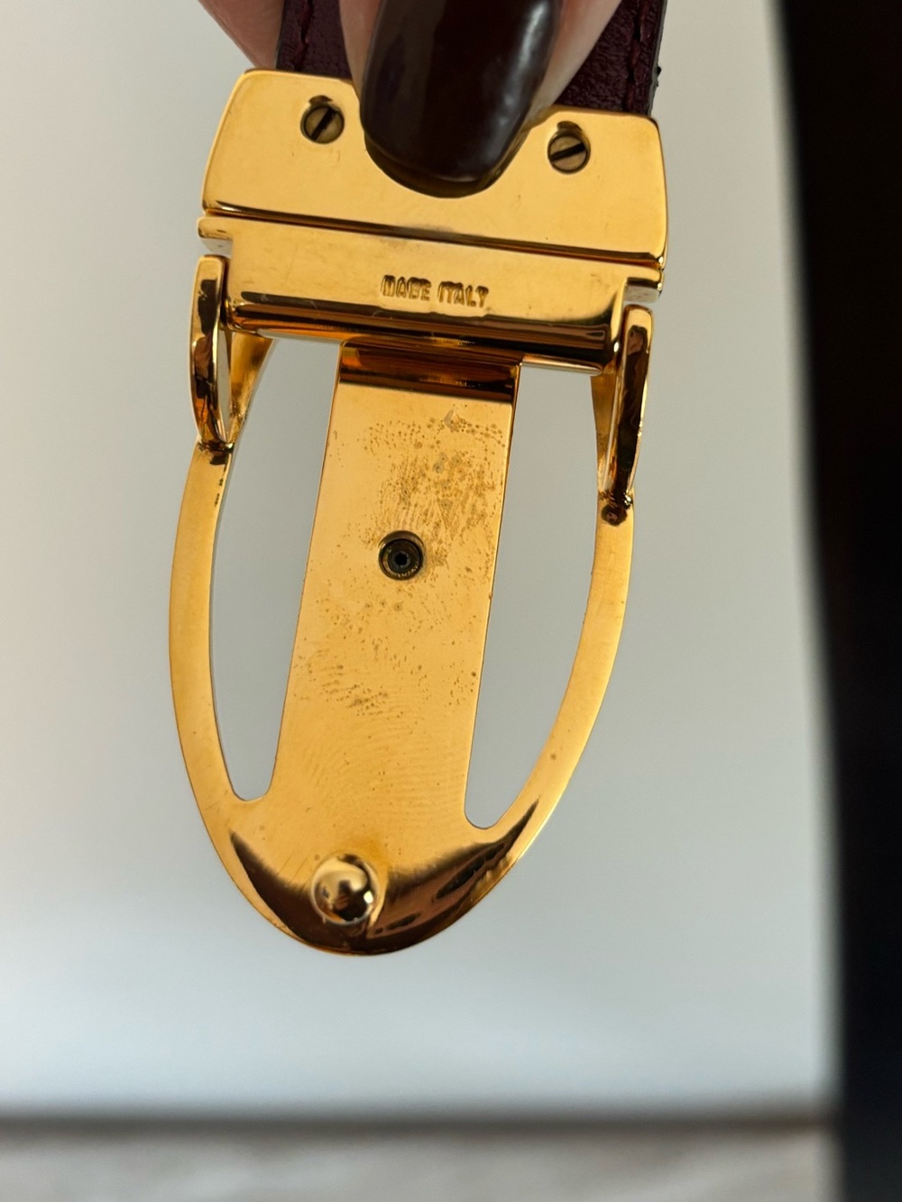 Vintage Celine Horse Carriage Reversible Leather Belt Black & Burgundy Gold - Picture 9 of 14